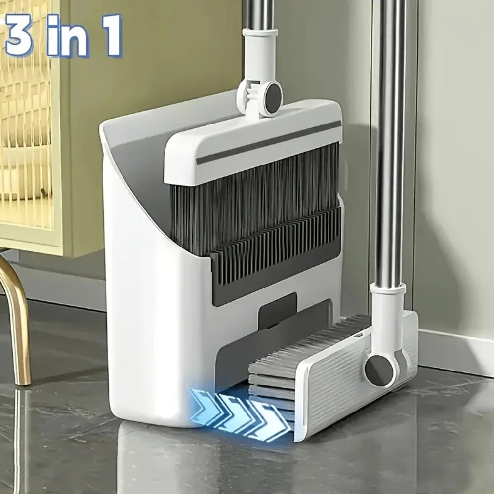 3-in-1 Broom and Dustpan Set Soft Bristles Hair-Free Long Handle Effortless Cleaning Compact Storage for Home Office