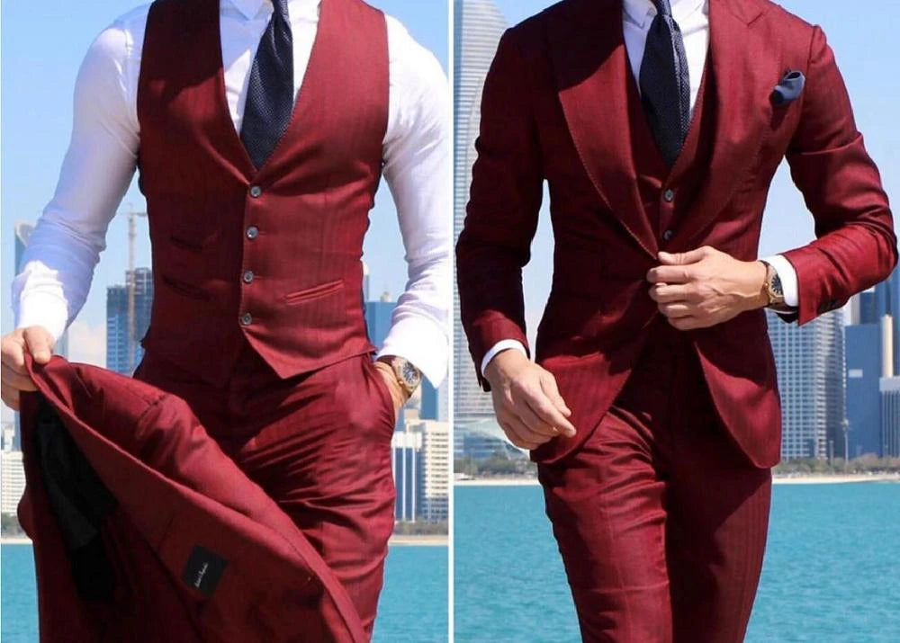 Elegant Wedding Tuxedos Suits 3 Pieces Slim Fit Bridegroom For Men Groomsmen Suit Male Cheap Formal Business (Jacket+Vest+Pants)