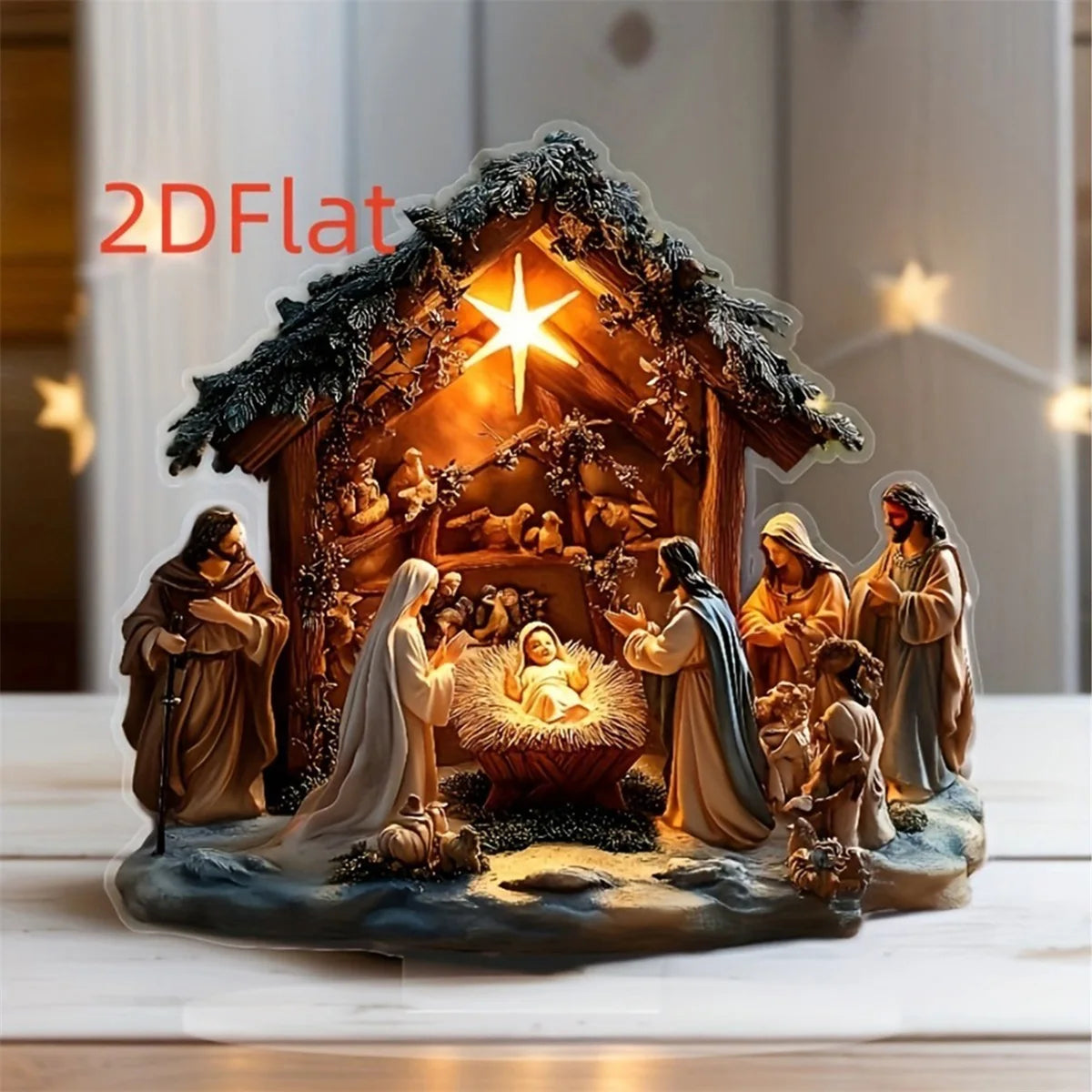 Christmas Nativity Scene Decor 2D Flat Creative Christian Religious Christmas Decor for Desktop