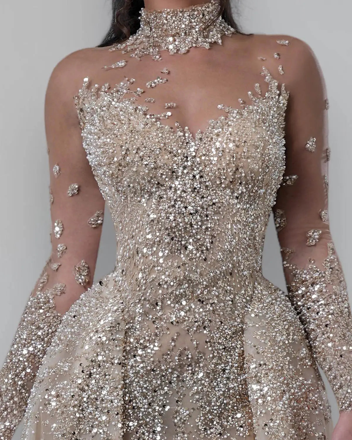 Bling Sequins Wedding Dresses Mermaid Sweetheart Sequins Floor-Length Detachable Train Princess Bride Wedding Dresses Customized