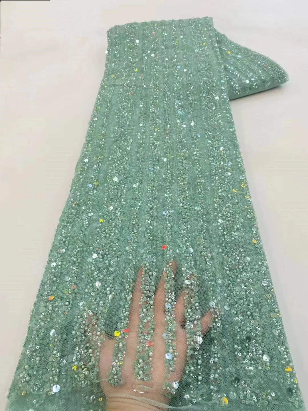 10 Colors Wedding Dresses Stage Wear Bridal Evening Party Material Vertical Bar Diamond Sequin Pearl Mesh Embroidered Fabric