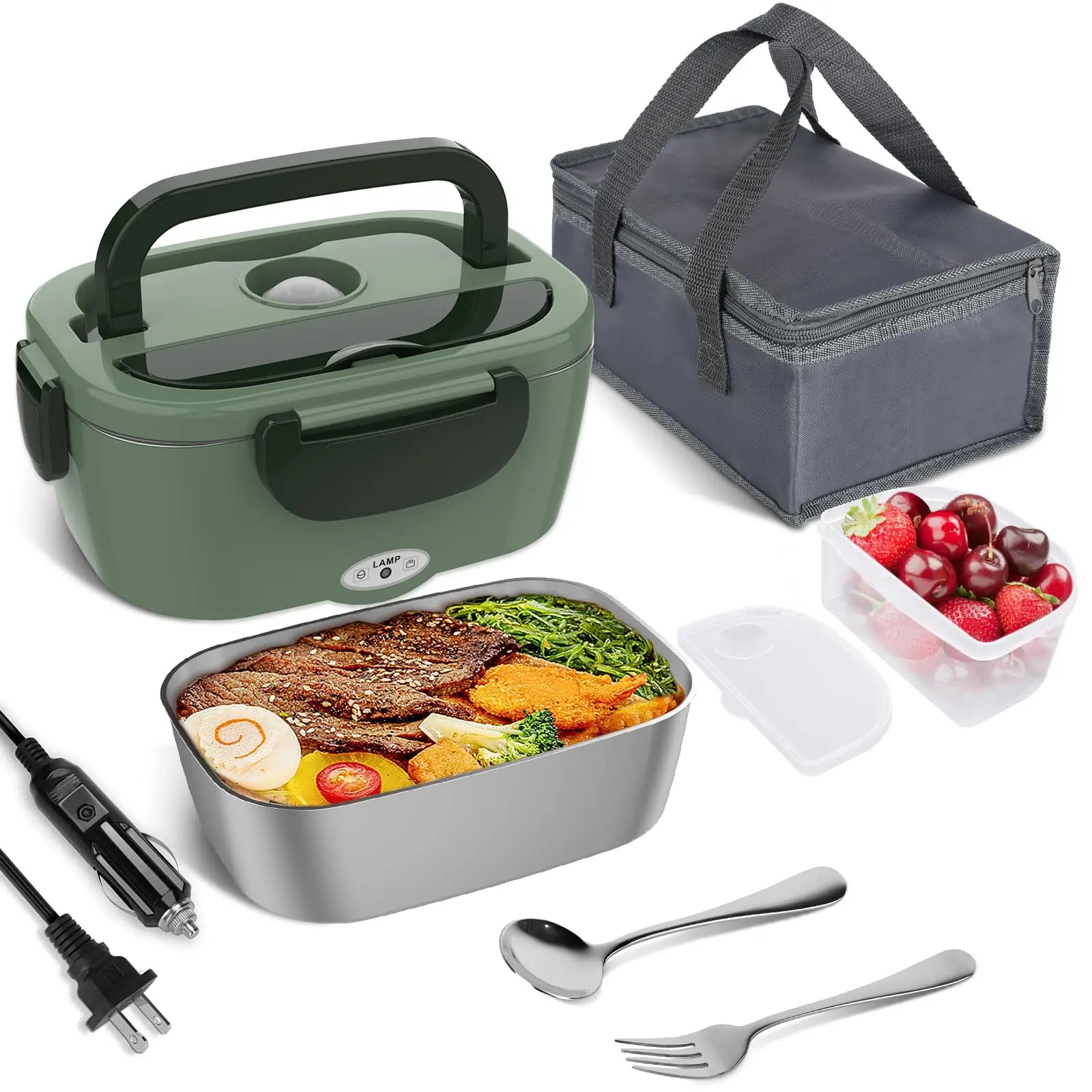 Electric Lunch Box for Adults, 80W Heated Lunch Box Portable Food Warmer Lunch Box for Work/Men/Car/TrucLeakproof 2 Compartments