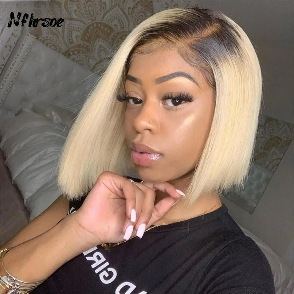 Lace Front Human Hair Wigs For Women Lace Front wigs Hightlight 13X4 Honey Blonde Brown Colored 613 Ombre Short Bob Wig