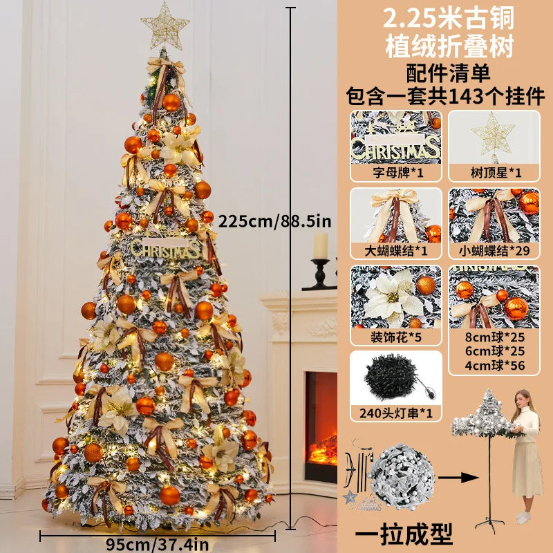 1.5M-2.25M Christmas Tree Extendable PVC Flocked Xmas Tree Premium Dense Artificial Pine Space Saving Foldable Holiday Ornaments