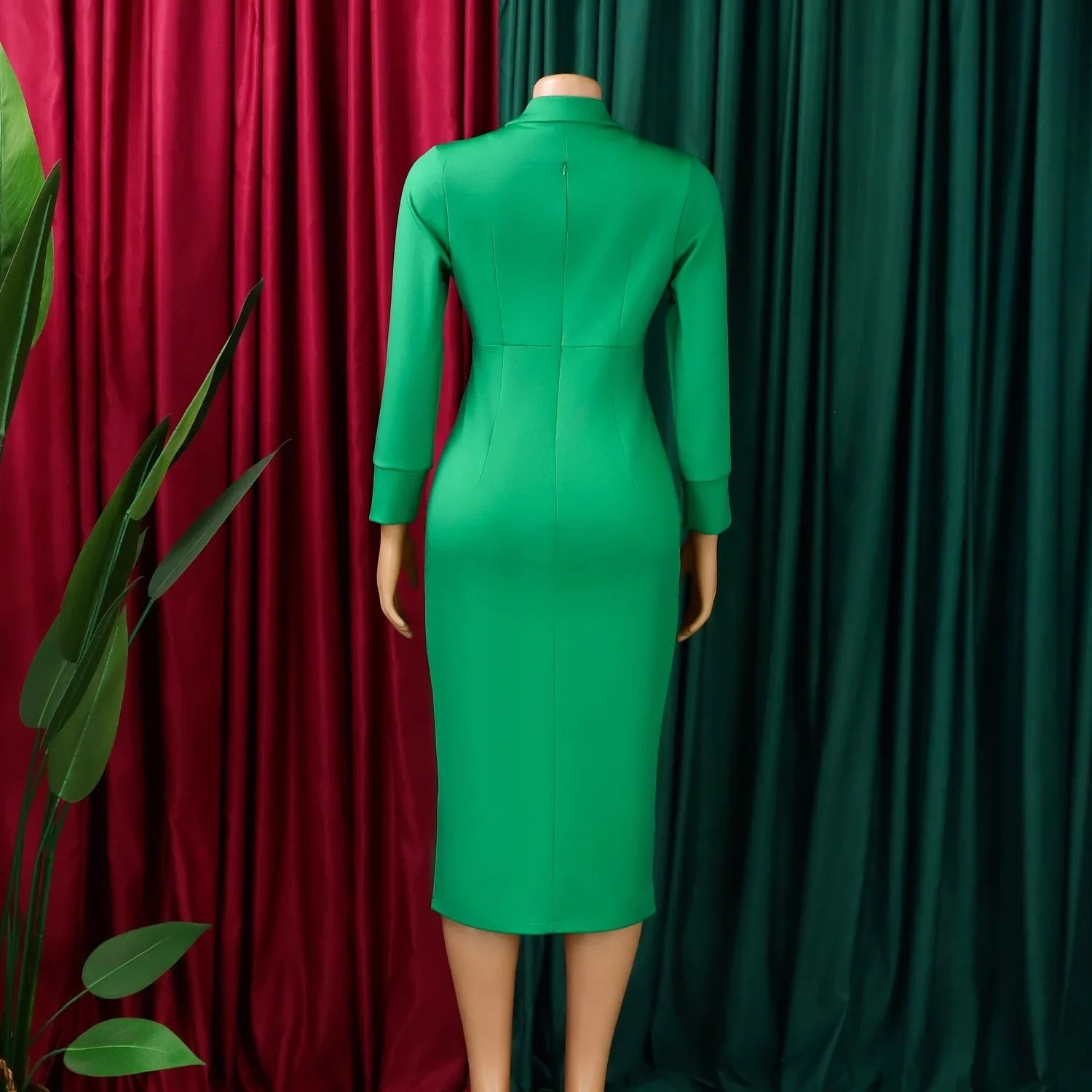 Elegant Bodycon Dresses for Women V Neck Full Sleeve Solid Sheath Package Hips Mid Calf Professional Business Work Dress Midi OL