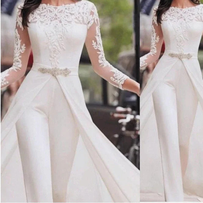 Women Jumpsuits Long Sleeve Spring Autumn Lace Rompers High Waist Cloak Pencil Pants White Slim Elegant Overalls for Women 2025