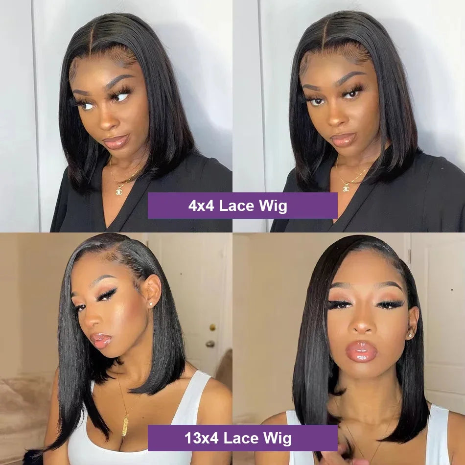 4x4 13x4 Lace Front Human Hair Bone Straight Wigs Cheap Short Bob Wig Brazilian Preplucked Lace Frontal Wigs 100% Human Hair
