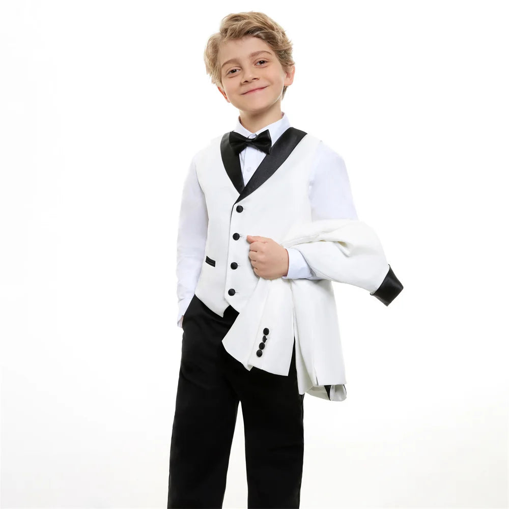 Special Occasion Wedding Communion Suit Sleek Jacket Graceful Vest Tailored Pants Elegant Bow Tie Sophisticated Children Wear