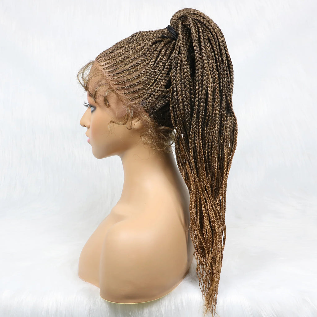 Braided Wigs Ponytail Synthetic Lace Front Wigs for Black Women Updo Style Super Lightweight Cornrow Braids Daily Wear Wigs