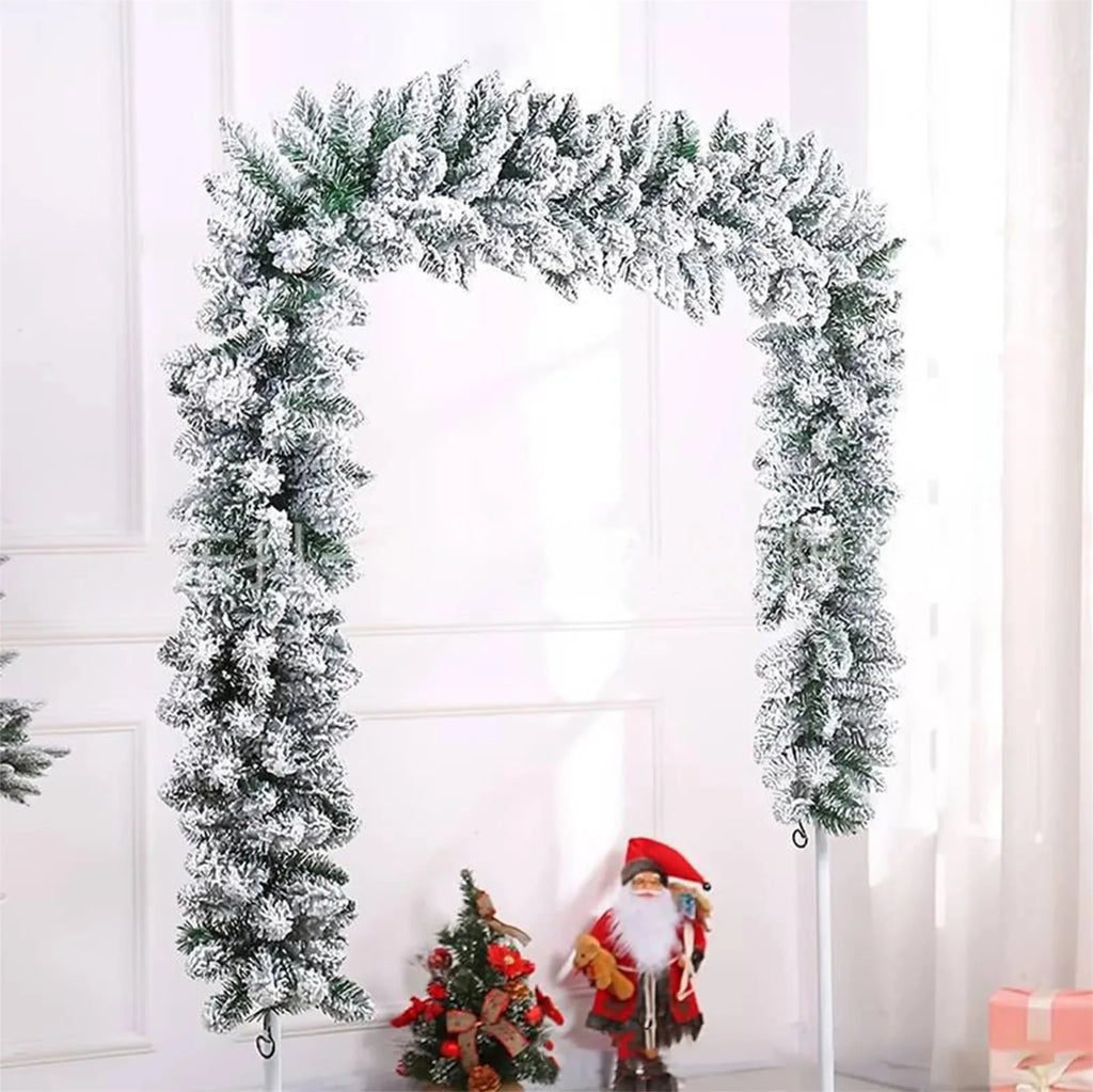 1.5/1.8/2.7M Christmas Flower Vine Snow Flocked Christmas Garland Artificial Christmas Vine Decor for Front Door Window 2025