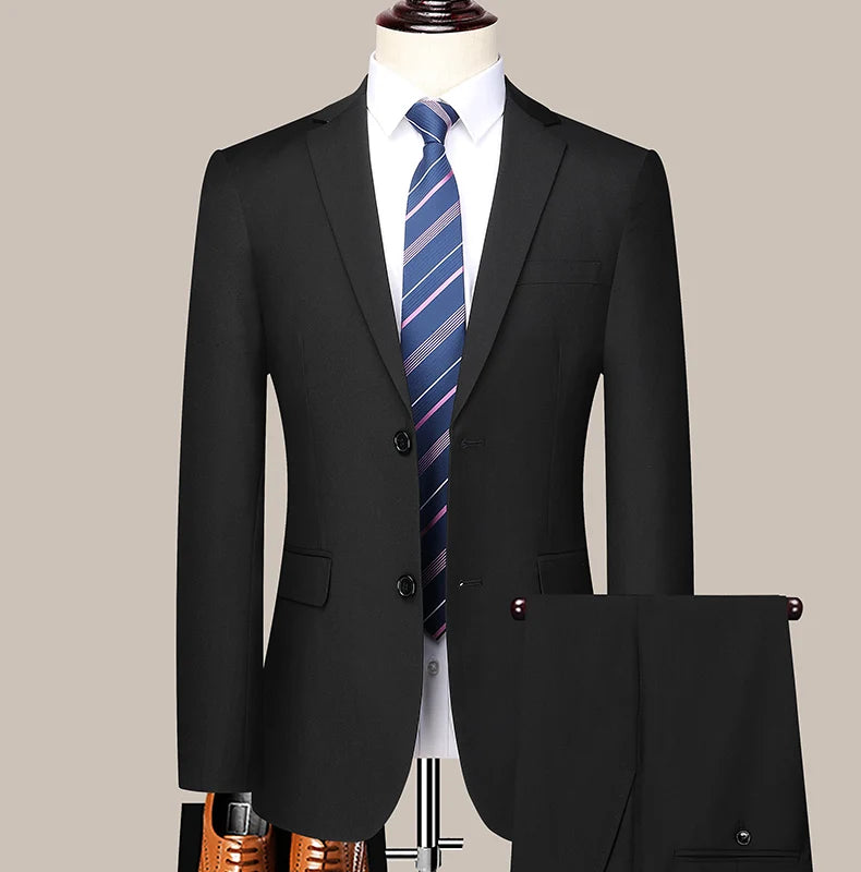 Suit  (Blazer+ Trousers) Men's Casual Formal Business Gentleman Solid Color Hosting Four Seasons Slimming Wedding Fashion Suit