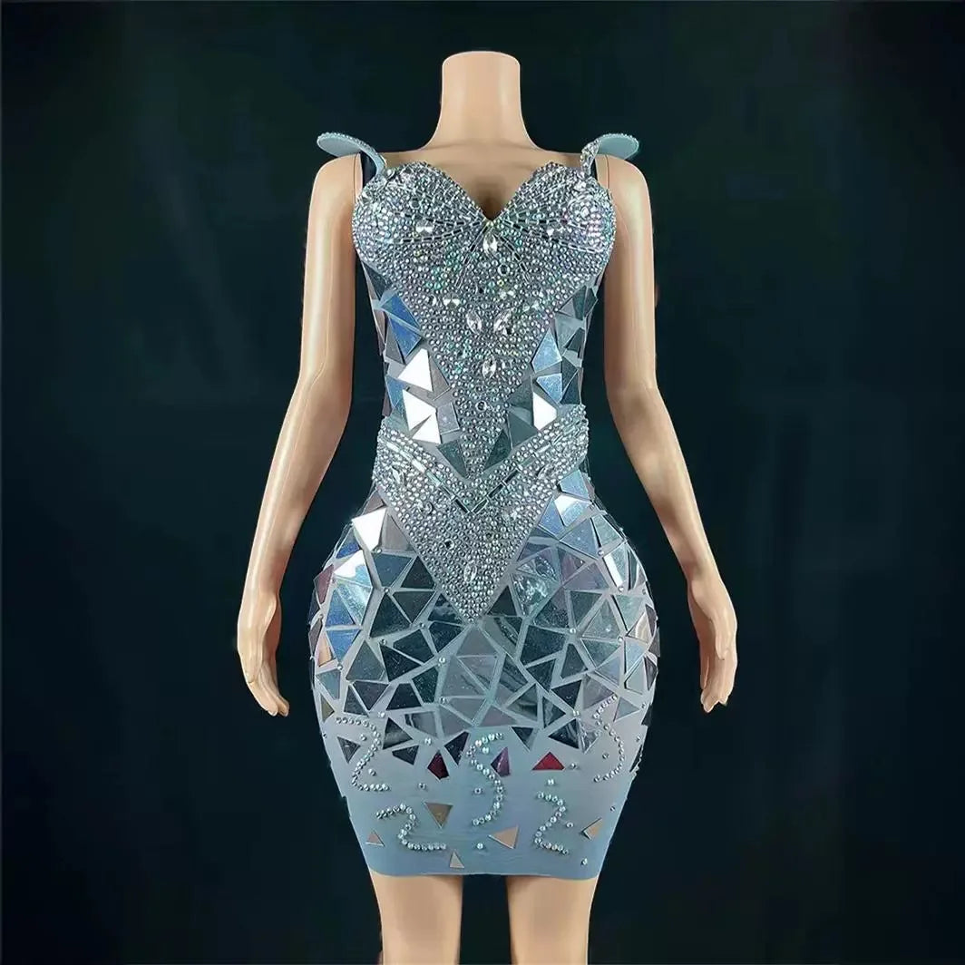 Dresses For Women 2026 Glamorous Diamond Mesh Dress for Birthday Party & Stage Performance with Glam Hollow Lens Evening Outfit