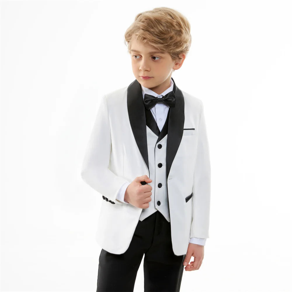 Special Occasion Wedding Communion Suit Sleek Jacket Graceful Vest Tailored Pants Elegant Bow Tie Sophisticated Children Wear