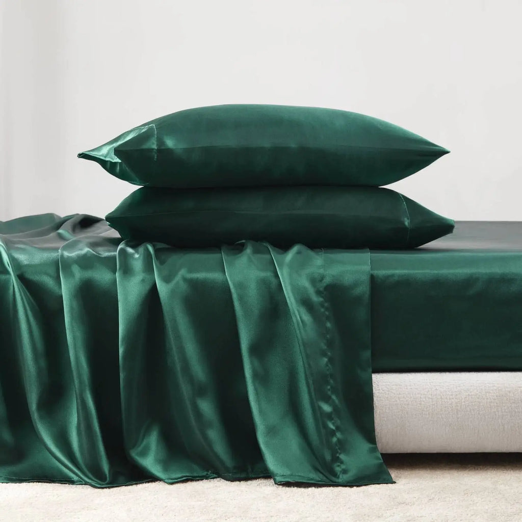 Luxury Satin King Sheet Set 4 Pcs Plain Dyed Bedding Home Use Grade A Woven Fabric All Season