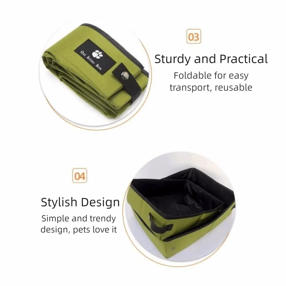 Easy To Clean Waterproof Portable Cat Litter Box Oxford Reusable Cat Toilet Tray Folding Pet Garbage Bin for Cats and Dogs
