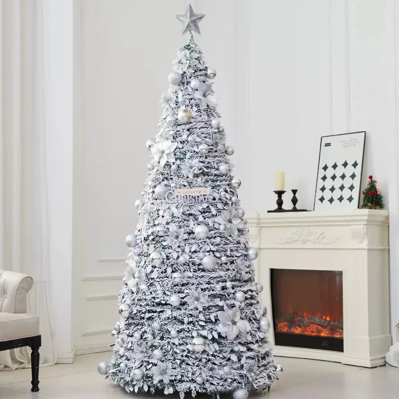 1.5M-2.25M Christmas Tree Extendable PVC Flocked Xmas Tree Premium Dense Artificial Pine Space Saving Foldable Holiday Ornaments