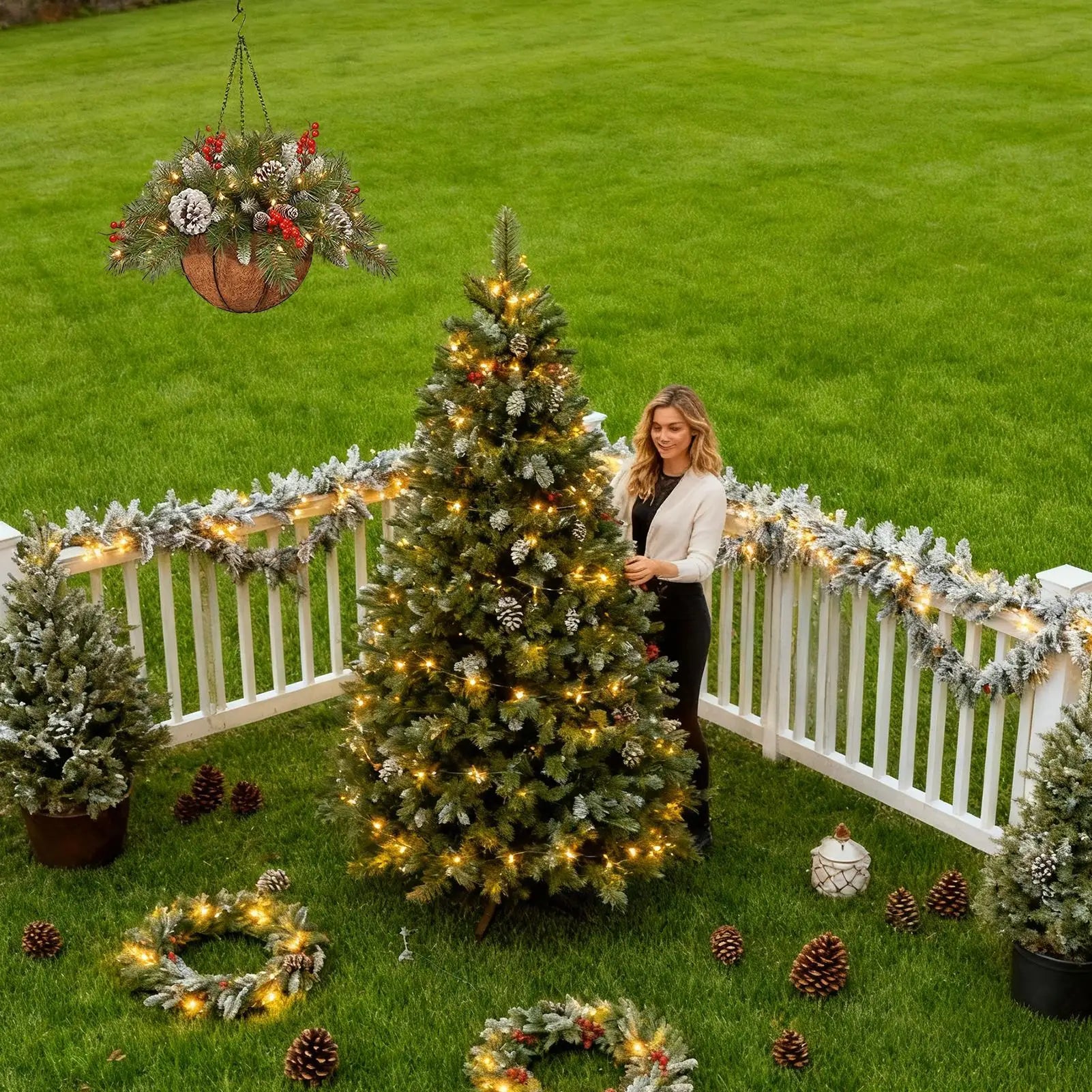 Christmas Porch Decor with Lights Home Decor Christmas Hangable Basket Outside Decorations for Home Decor Party Holiday Indoor