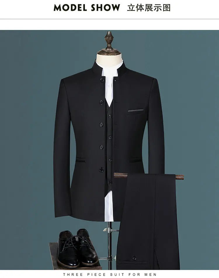 Men's suit for young and middle-aged business, casual, fashionable and stylish, stand-up collar single, Korean version of Zhongs