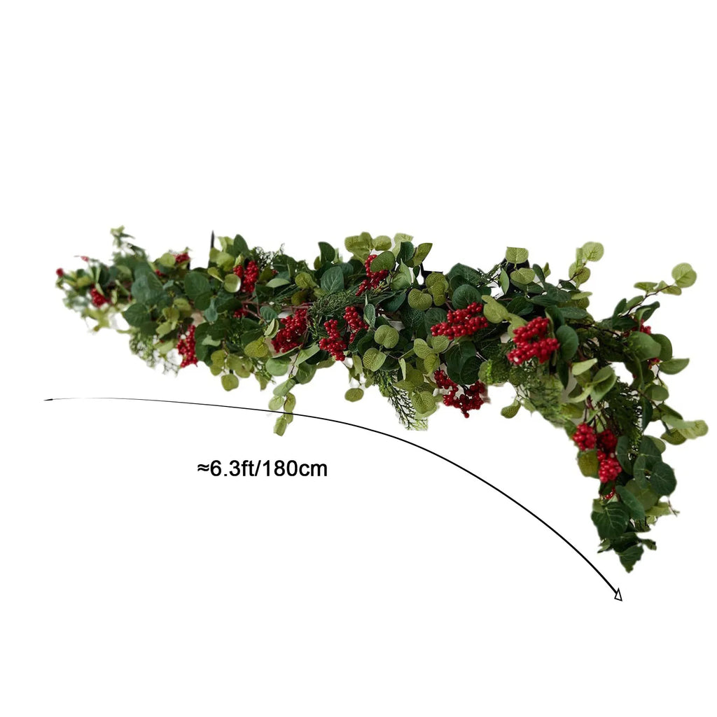Christmas decoration 6.3ft Xmas Garland Artificial Berries Garland Holiday Xmas cabinet, table Artificial leaf decor wreath
