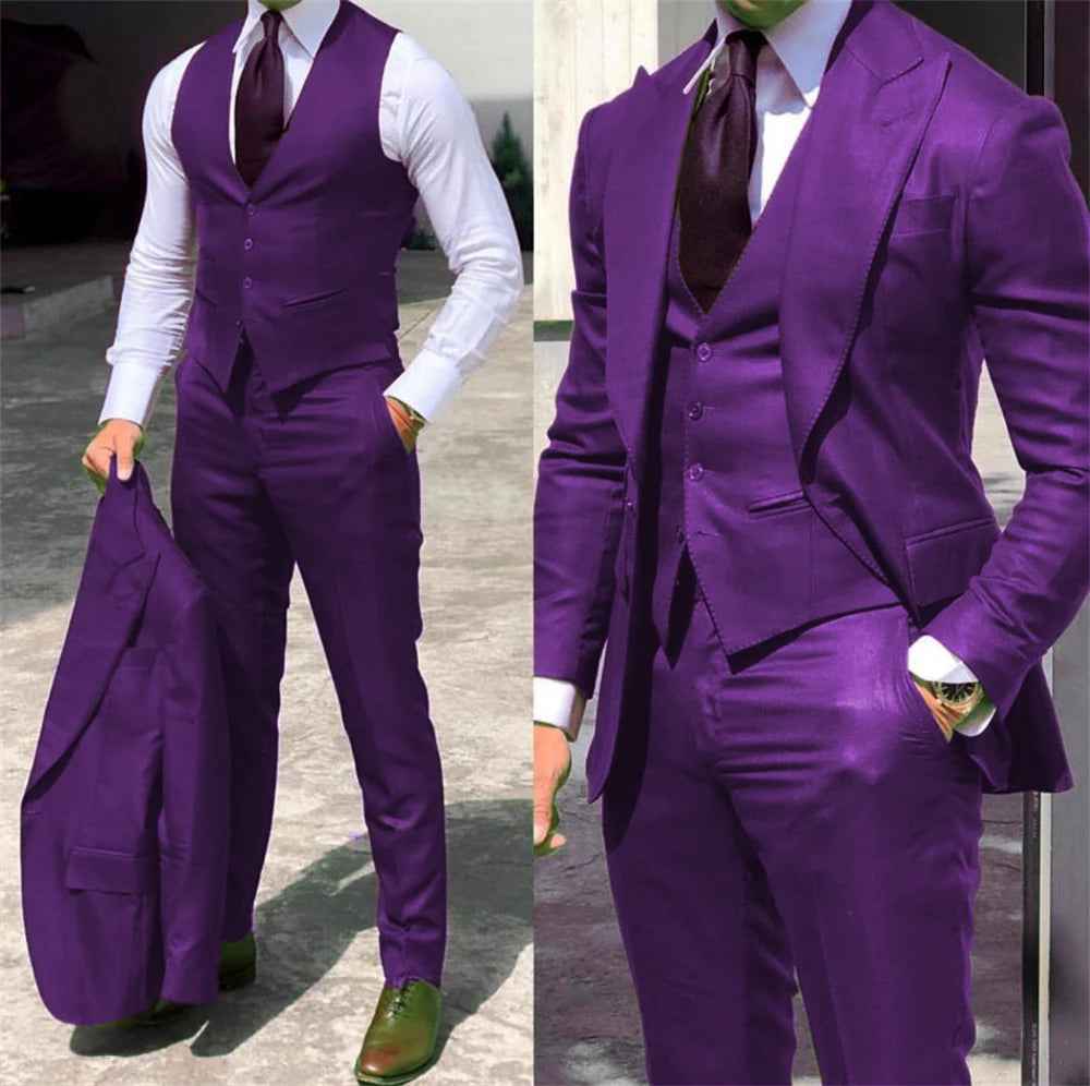 Elegant Wedding Tuxedos Suits 3 Pieces Slim Fit Bridegroom For Men Groomsmen Suit Male Cheap Formal Business (Jacket+Vest+Pants)