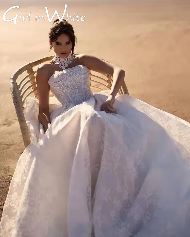 Fashionable Wedding Gown for Bride Off Shoulder Sleeveless A-line Backless Lace Appliques 2026 Tulle Customized For Women