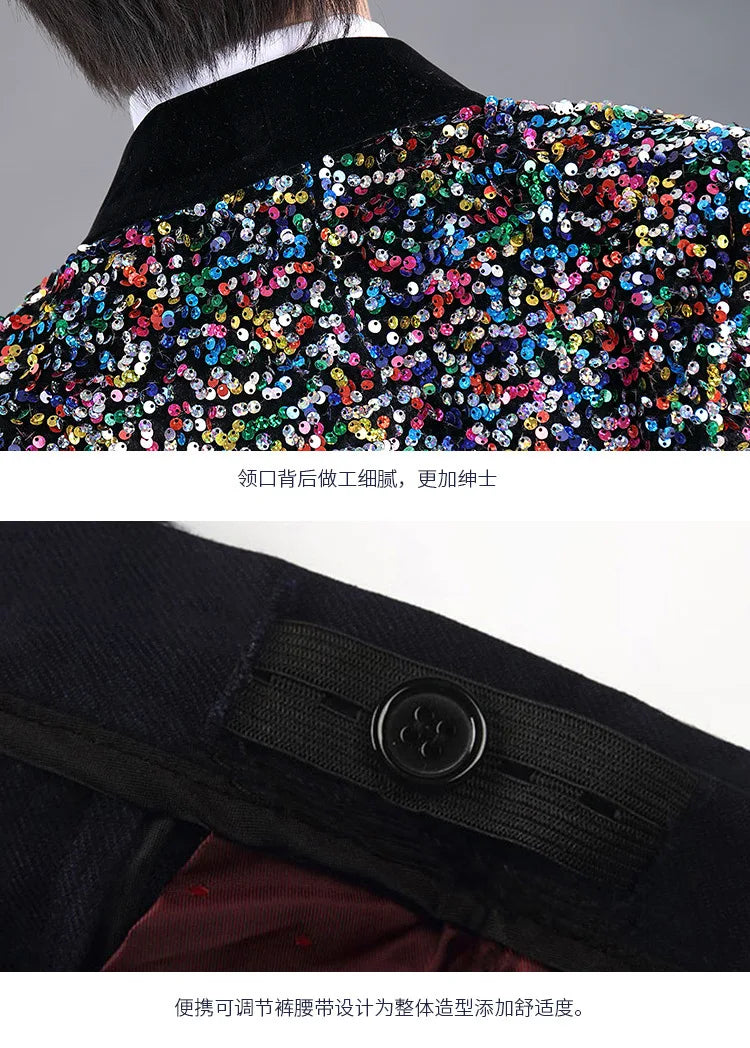 Men Prom Suit Child Solid Discoloration Sequins Gown Boy Catwalk Piano Performance Little Host Suit Perform Suits