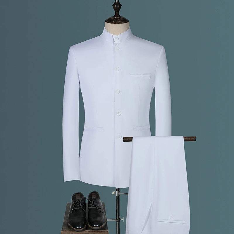Men's suit for young and middle-aged business, casual, fashionable and stylish, stand-up collar single, Korean version of Zhongs