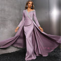Luxury Evening Dresses For Women Elegant Long Sleeve v-Neck Floor Length Sweep Train Prom Dress Celebrity Gowns Dubai Muslim