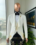 Suits Sets For Men Fashion White Plaid Blazer Vest Floral Pants 3 Pieces Formal Party Tailor-made Elegant Slim Fit Costumes