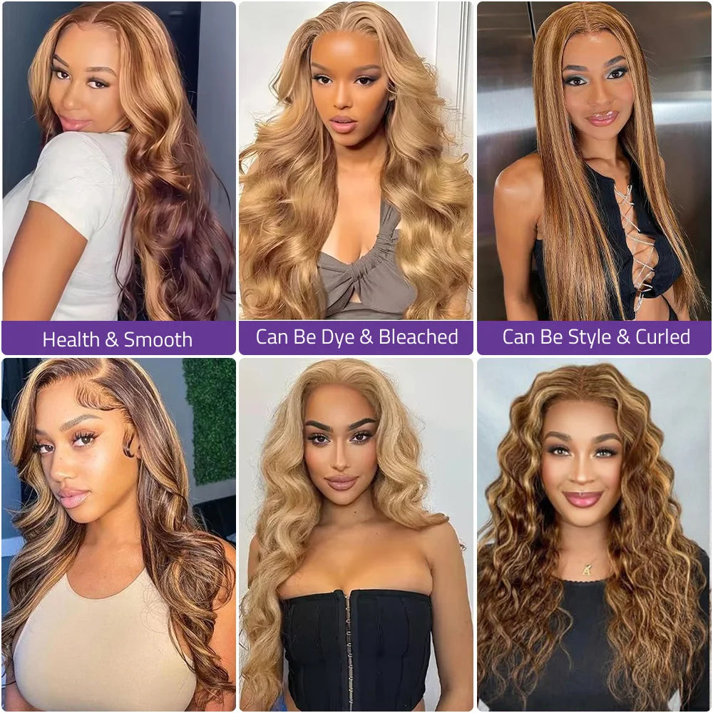 P4/27 Colored  Body Wave Lace Wigs 200% Density Brazilian Human Hair Wigs 13X4 13X6 HD Transparent Lace Wigs For Women