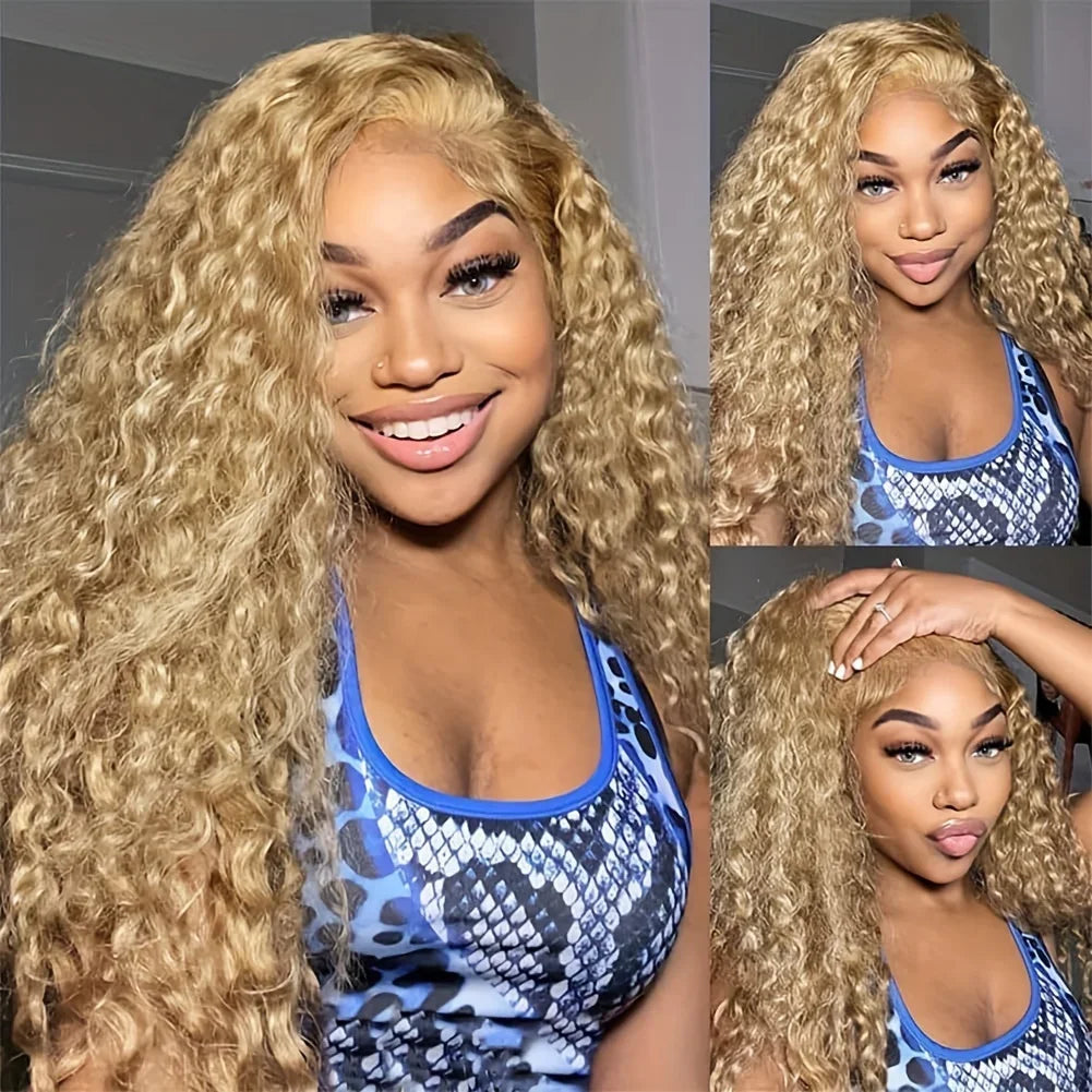 Kinky Curly Soft 26Inch Long Honey Blonde Lace Front Wig For Women Synthetic Preplucked Glueless Heat Resistant  Daily Wear Wig