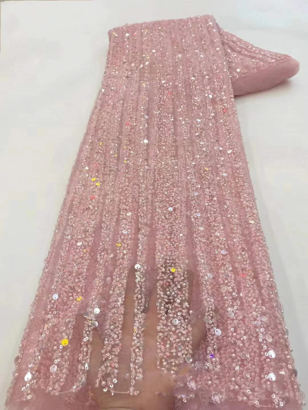 10 Colors Wedding Dresses Stage Wear Bridal Evening Party Material Vertical Bar Diamond Sequin Pearl Mesh Embroidered Fabric