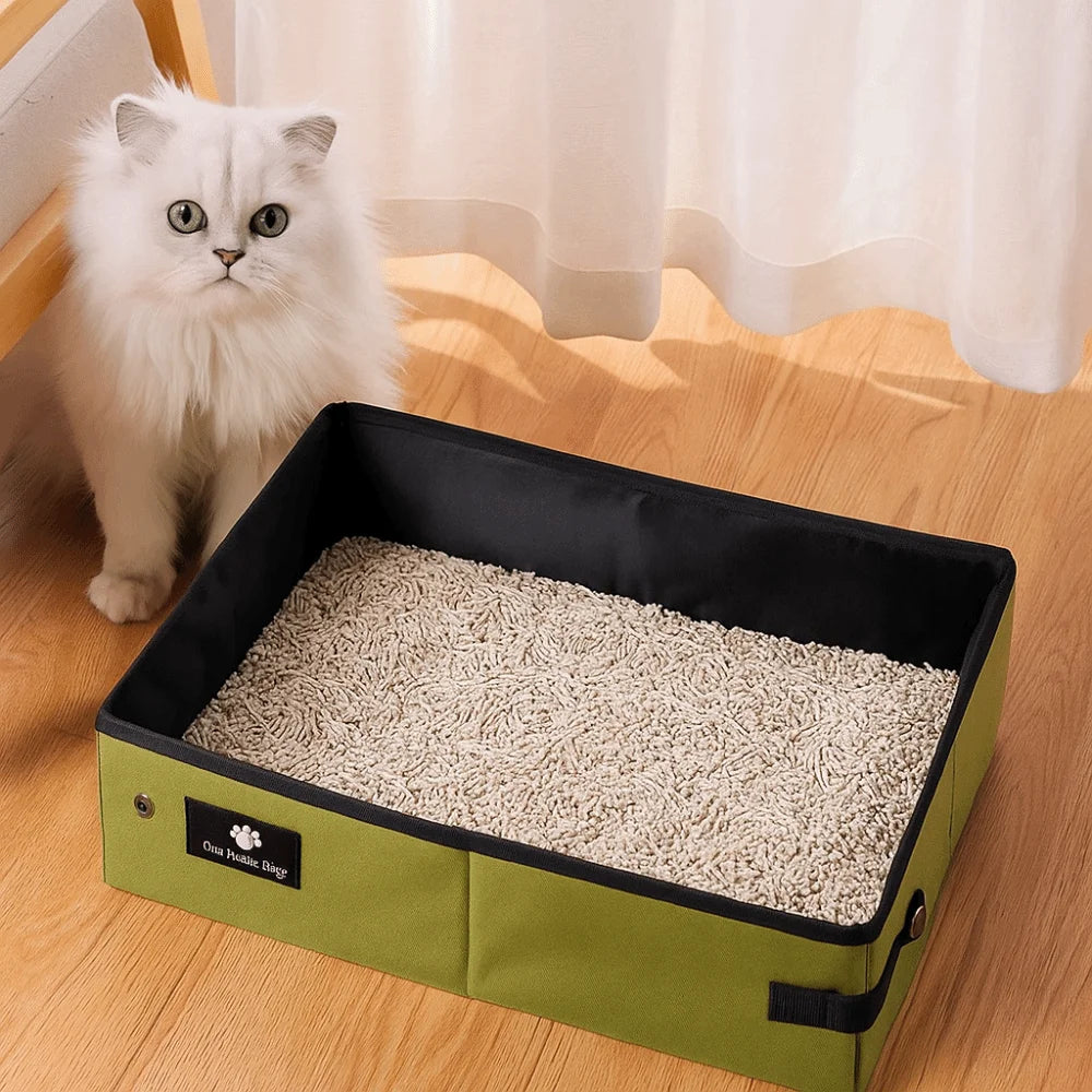 Easy To Clean Waterproof Portable Cat Litter Box Oxford Reusable Cat Toilet Tray Folding Pet Garbage Bin for Cats and Dogs
