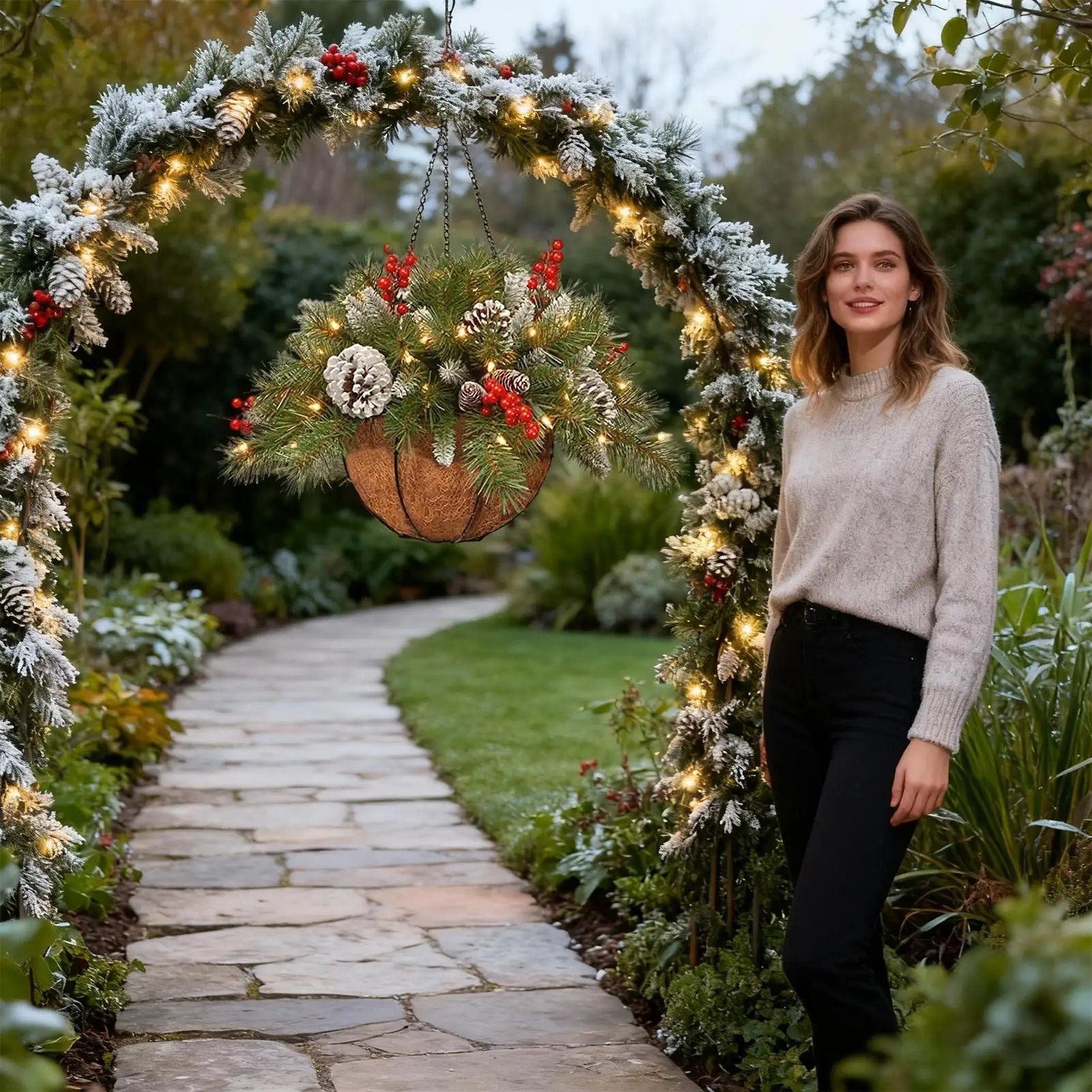 Christmas Porch Decor with Lights Home Decor Christmas Hangable Basket Outside Decorations for Home Decor Party Holiday Indoor