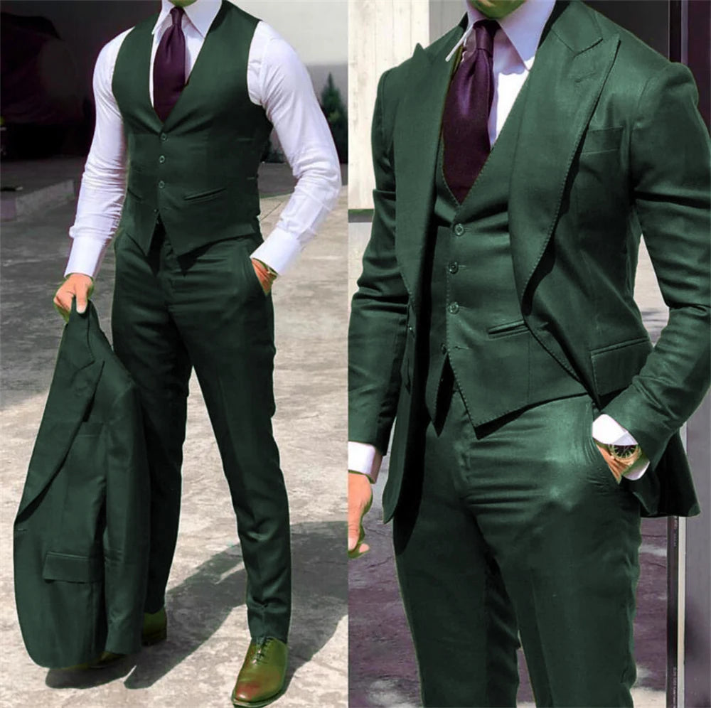 Elegant Wedding Tuxedos Suits 3 Pieces Slim Fit Bridegroom For Men Groomsmen Suit Male Cheap Formal Business (Jacket+Vest+Pants)