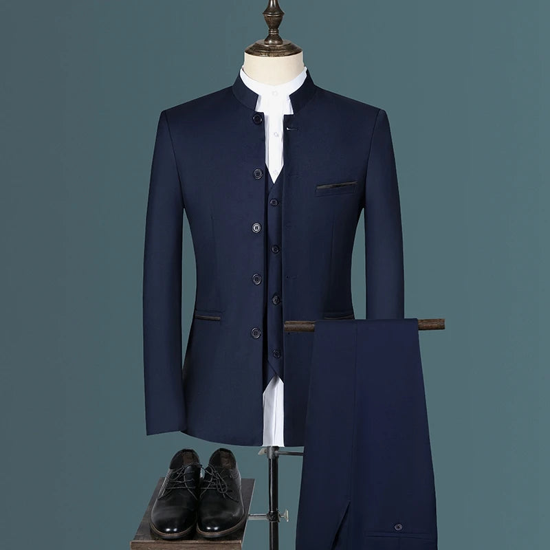 Men's suit for young and middle-aged business, casual, fashionable and stylish, stand-up collar single, Korean version of Zhongs