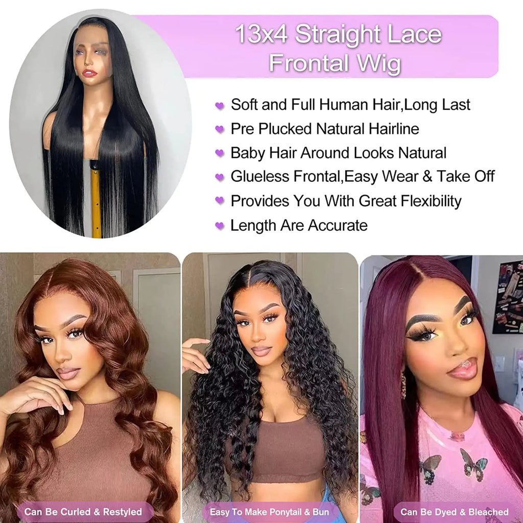 250 density Lace Front Human Hair Wigs Brazilian Hd Transparent Straight 30 40 Inch 13x6 Lace Front wig 360 Wigs For Women 4x4