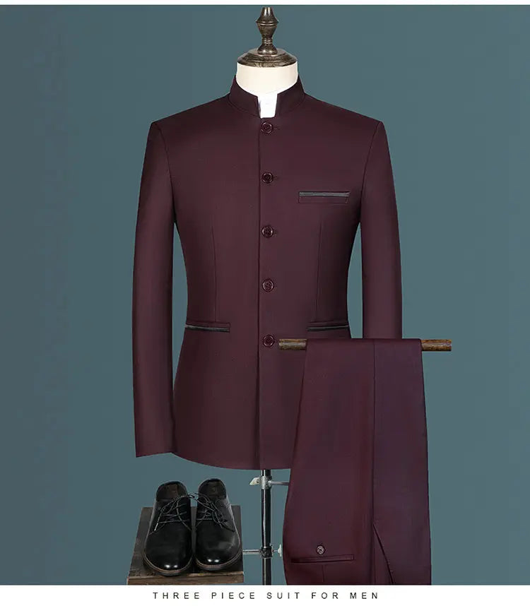 Men's suit for young and middle-aged business, casual, fashionable and stylish, stand-up collar single, Korean version of Zhongs