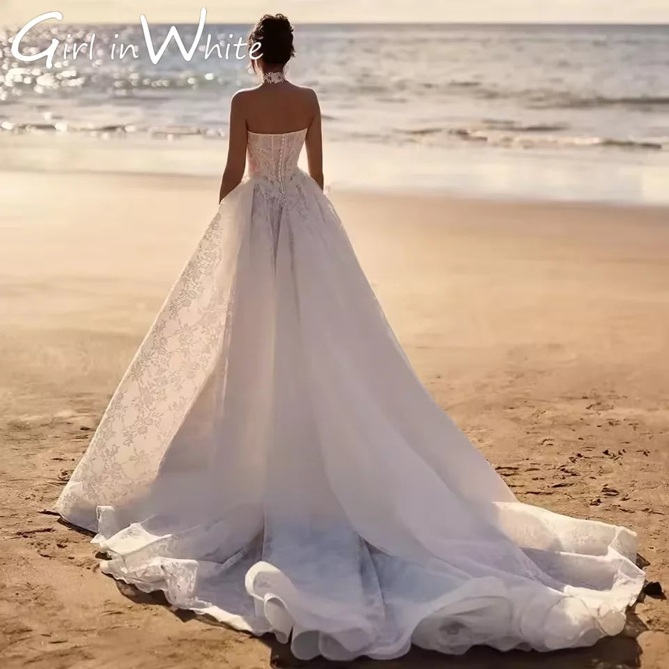 Fashionable Wedding Gown for Bride Off Shoulder Sleeveless A-line Backless Lace Appliques 2026 Tulle Customized For Women