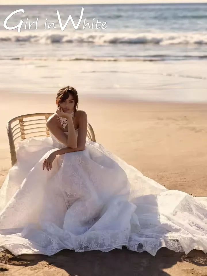 Fashionable Wedding Gown for Bride Off Shoulder Sleeveless A-line Backless Lace Appliques 2026 Tulle Customized For Women
