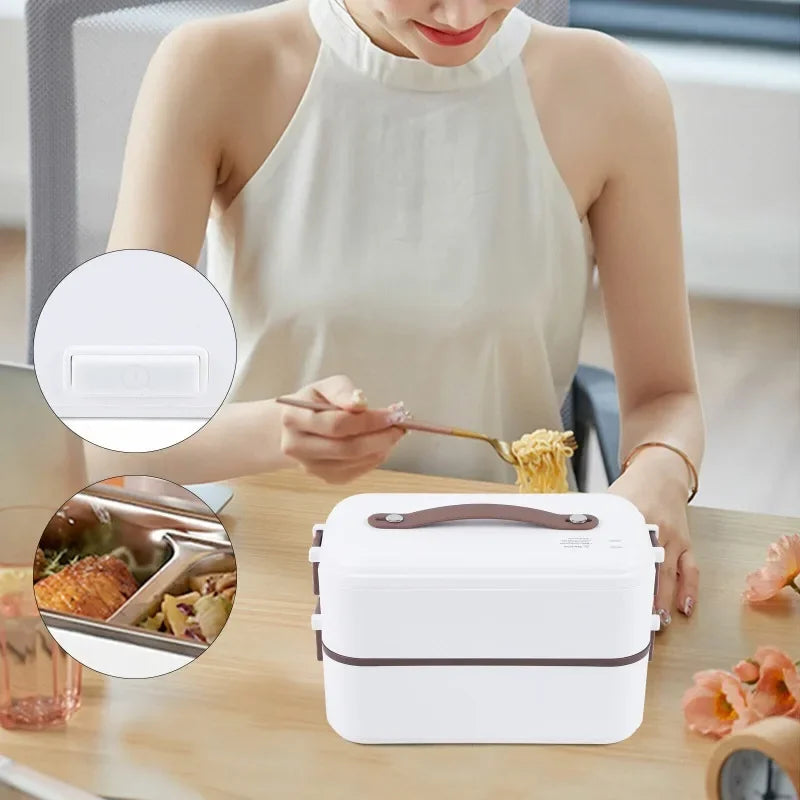 Electric Lunch Box, Portable Food Warmer for Home Office, 2 Layers Steamer Lunch Box, Removable Stainless Steel Container
