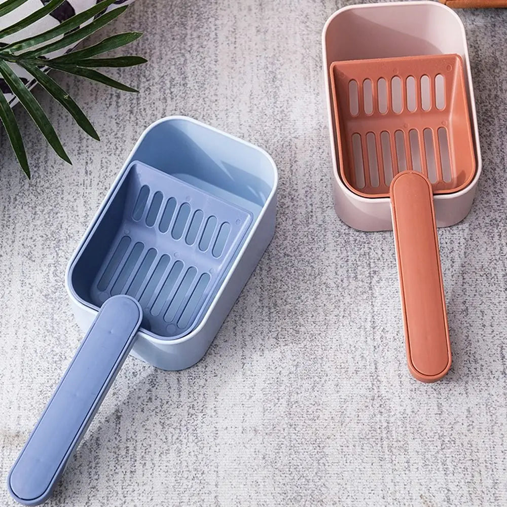 Large Capacity Cat Litter Scoop Plastic Fine Sifting Pet Poop Shovel with Storage Box Pets Litter Shovel Cat Litter Box Cleaning