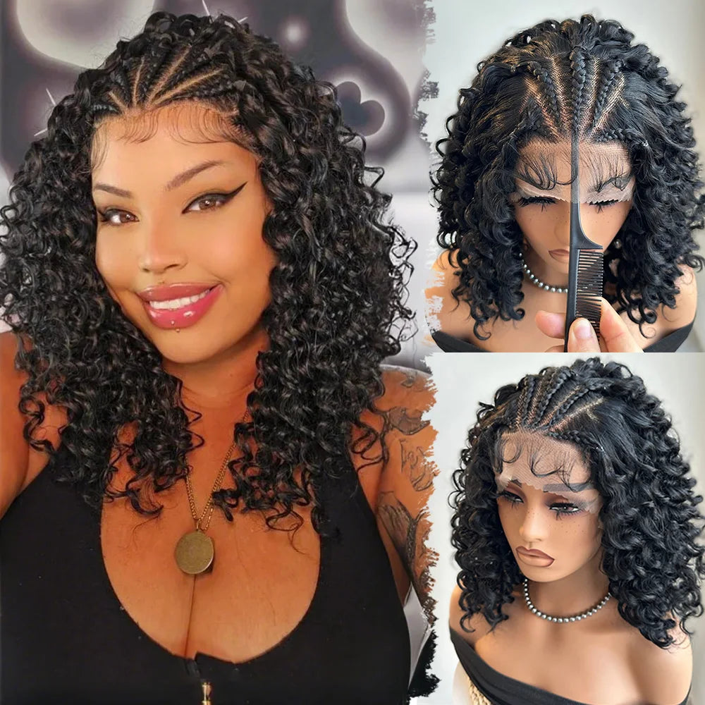 Curly Bob Wig Human Hair 13x4 Lace Front Wigs For Black Women Human Hair Quickwig Braided Wigs Pre Braided Handmade Cornrow Wigs