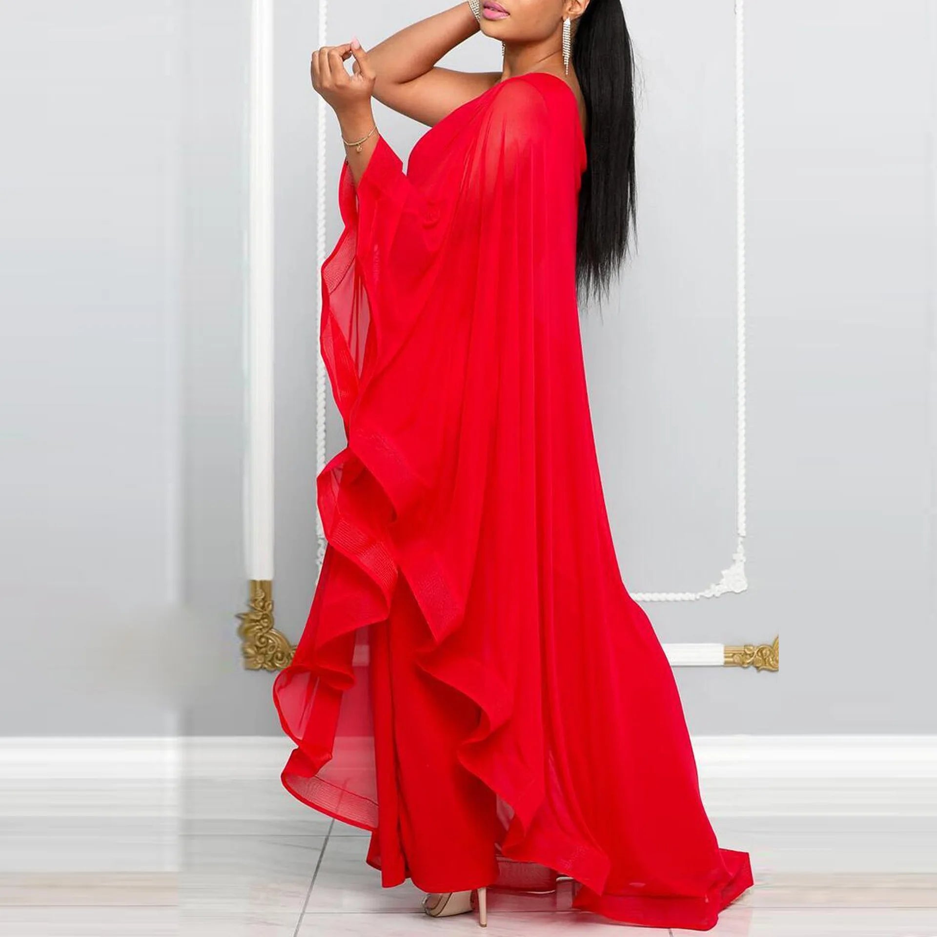 Women One Shoulder Jumpsuit Ruffle Long Sleeve Elegant Solid Aysmmetric Fashion Autumn Rompers Casual Party Club Jumpsuits 2024