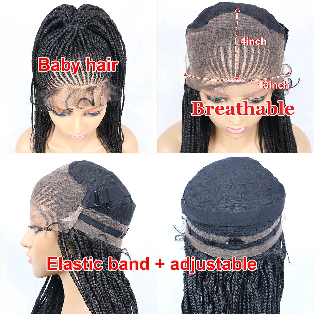Braided Wigs Ponytail Synthetic Lace Front Wigs for Black Women Updo Style Super Lightweight Cornrow Braids Daily Wear Wigs