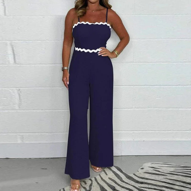 Summer Wave Printed Jumpsuits For Women Elegant Sleeveless High Waist Long Pants Jumpsuit Women Fashion Long Romper Playsuits