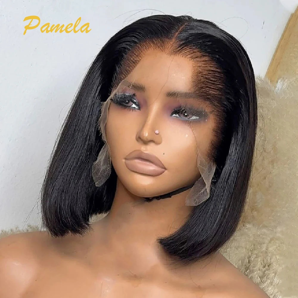 Lagos Hairline Bob Wig Human Hair Bone Straight Short Brown Colored 13x4 Lace Frontal Glueless Wigs Human Hair Ready To Wear