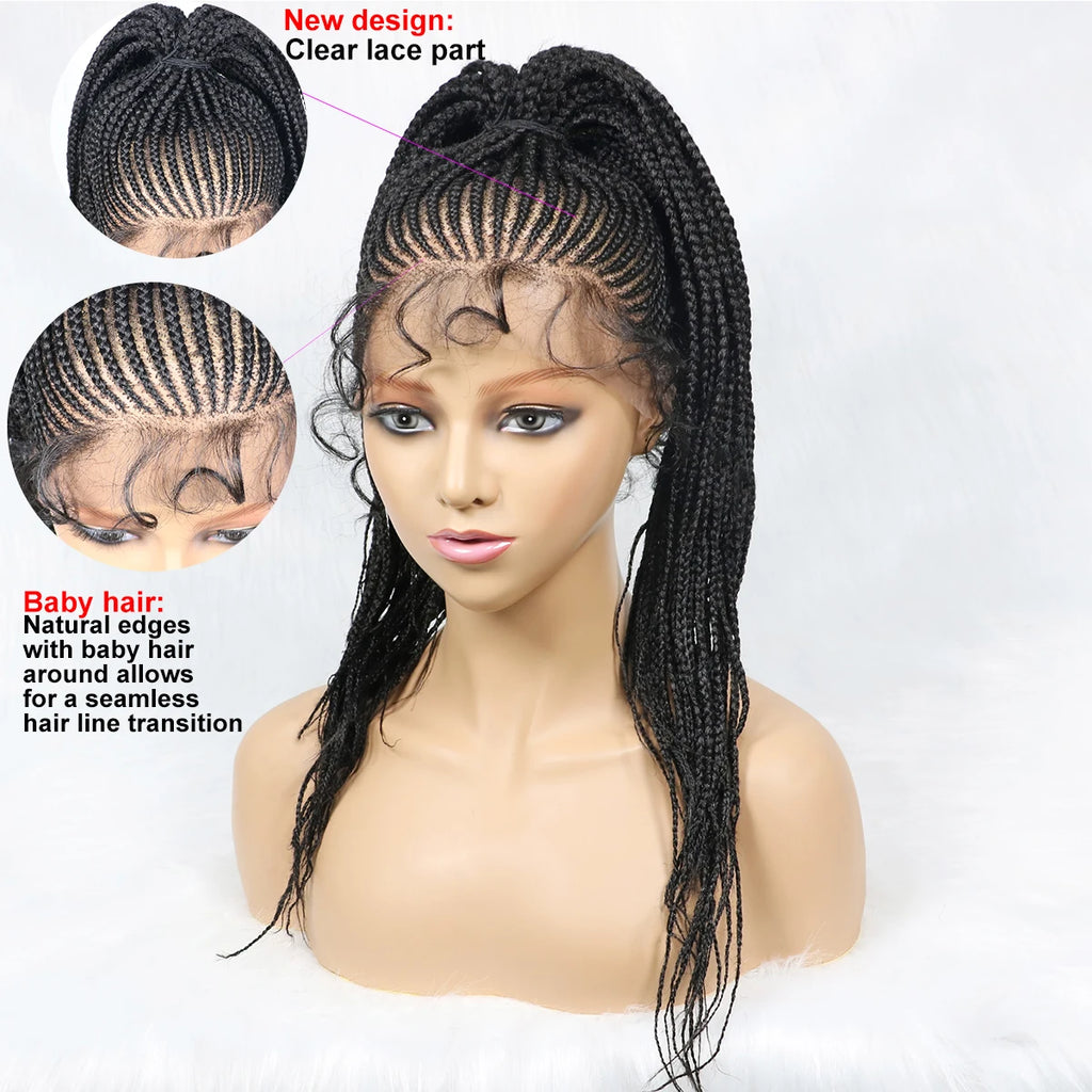 Braided Wigs Ponytail Synthetic Lace Front Wigs for Black Women Updo Style Super Lightweight Cornrow Braids Daily Wear Wigs