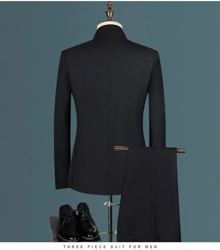 Men's suit for young and middle-aged business, casual, fashionable and stylish, stand-up collar single, Korean version of Zhongs