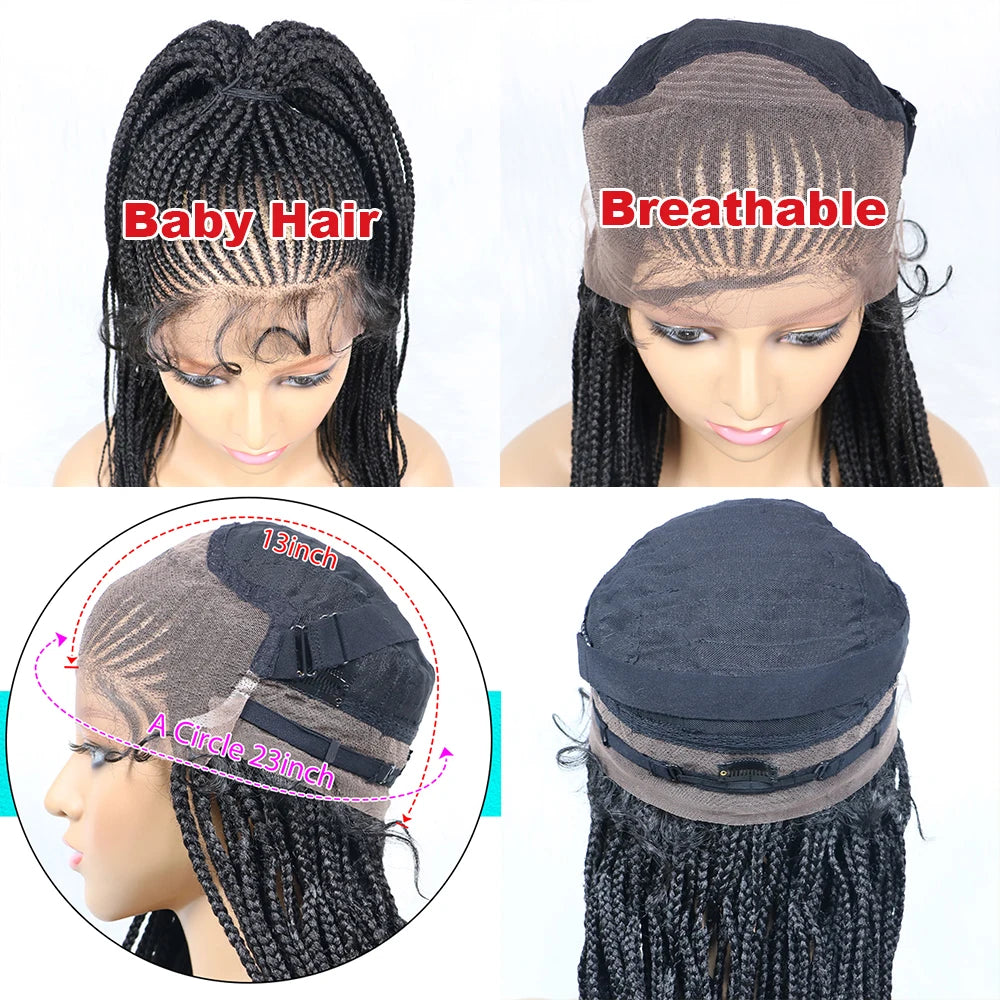 Braided Wigs Ponytail Synthetic Lace Front Wigs for Black Women Updo Style Super Lightweight Cornrow Braids Daily Wear Wigs